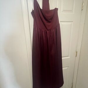 David's Bridal Red Asymmetrical Bustier Gown